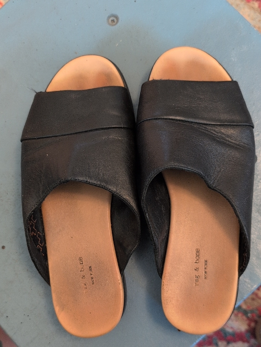 Rag & Bone Black Leather Slide Sandals Size 36.5 Or 6